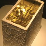 crisis - gold leaf 24k, PVC, glass, gesso, on wood. 12x16x9 cm