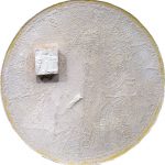 Ascetic - crystal resin, gypsum, PVC, acrylics colors, bronze fiber, on wood. 44x44x4,5